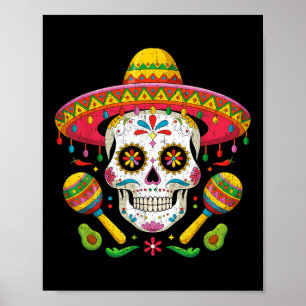Affiche Funny Cinco De Mayo Drôle Crâne Avec Sombrero Casq