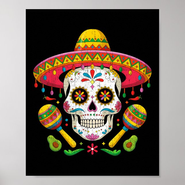 Affiche Funny Cinco De Mayo Drôle Crâne Avec Sombrero Casq (Devant)