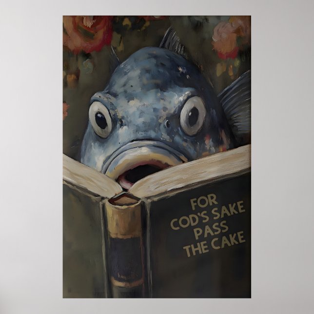 Affiche Funny Cod Reading Book Titled For Cod's Sake Pass (Devant)