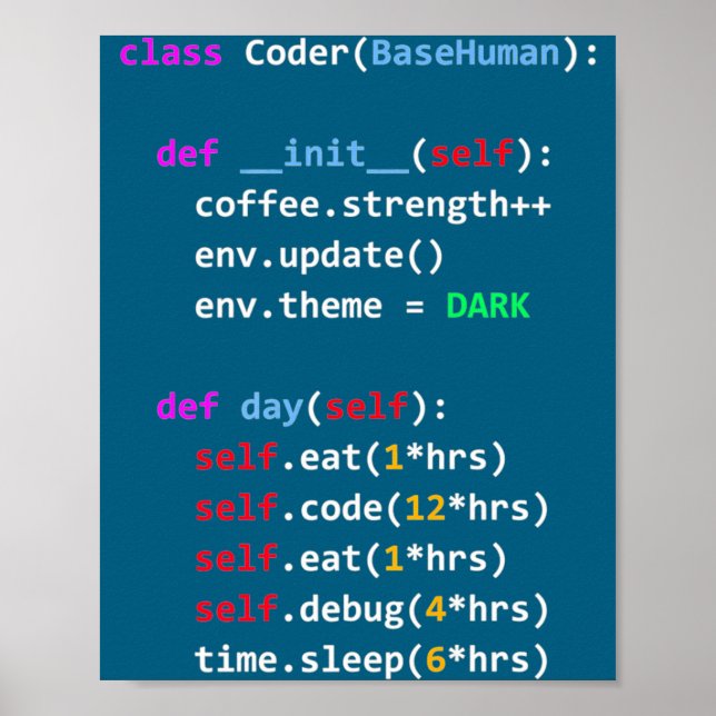 Affiche Funny Coding Python Cl Eat Code Sleep  (Devant)