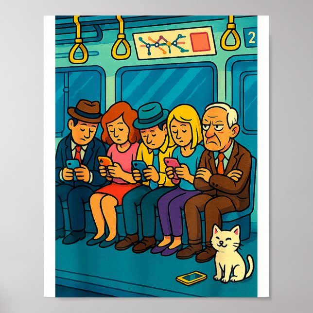 Affiche Funny Commuter Train Digital Detox Tech Satire Gif (Devant)