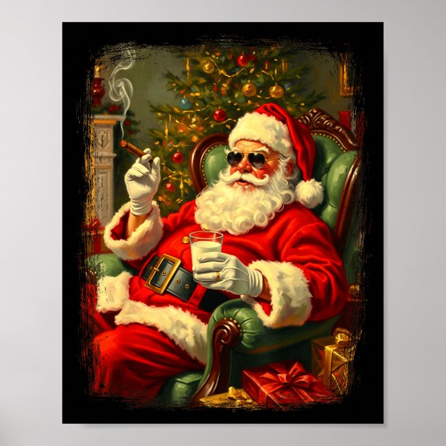 Affiche Funny Cool Sungles Cigar And Milk Santa Christmas  (Devant)