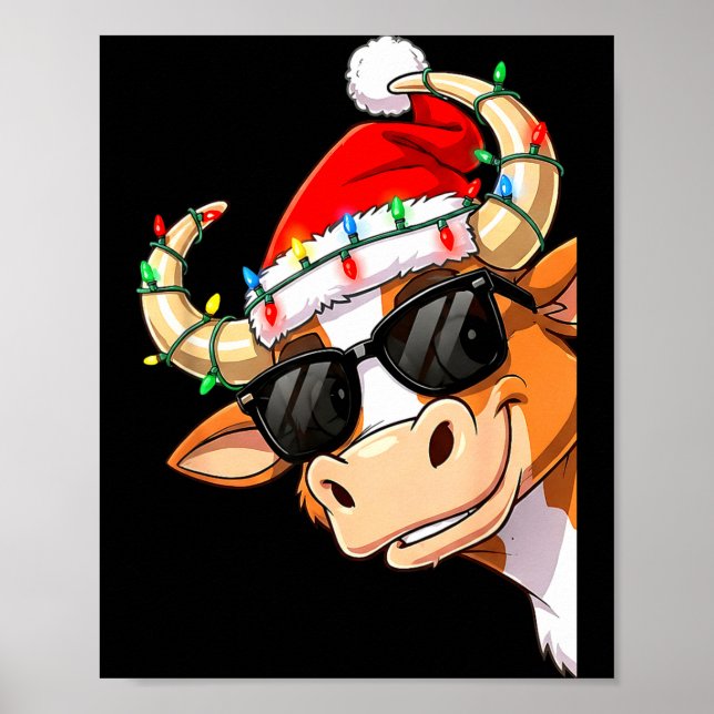 Affiche Funny Cow Christmas Cool Longhorn Santa Cow Hat Ho (Devant)