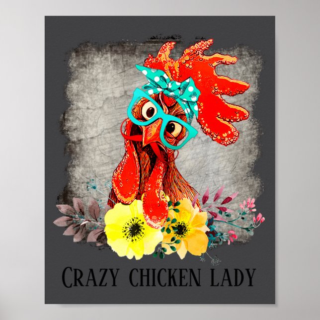 Affiche Funny Crazy Chicken Lady Word Art  (Devant)