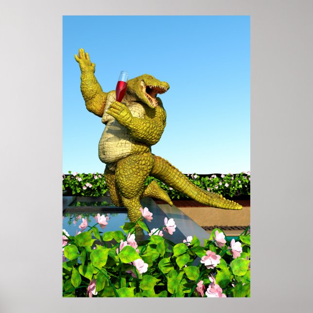 Affiche Funny Crocodile Drinking Champagne (Devant)