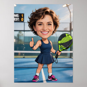 Affiche Funny Custom Head Blue Court Caricature Padel