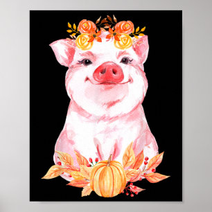 Affiche Funny Cute Cochon Floral Automne Automne ferme Ani