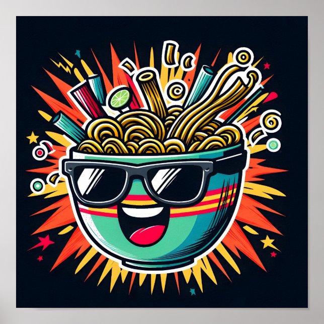 Affiche Funny Cute Noodle Cartoon Ramen Bowl (Devant)