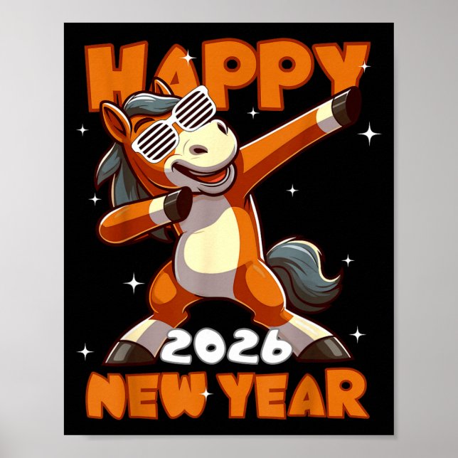 Affiche Funny Dabbing Horse Happy Lunar New Year 2026 Year (Devant)