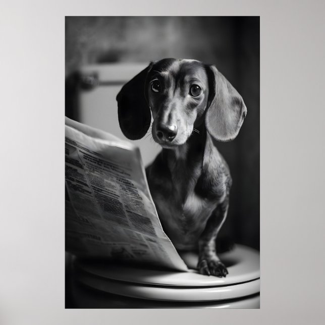 Affiche Funny Dachshund Bathroom Print, Reading Dog (Devant)