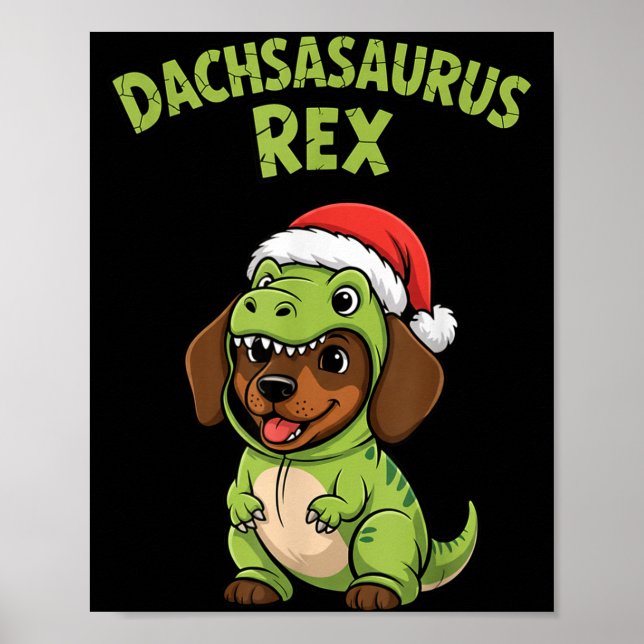 Affiche Funny Dachshund Dog T-rex Costume Christmas Kids B (Devant)
