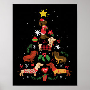 Affiche Funny Dachshund sapin de Noël