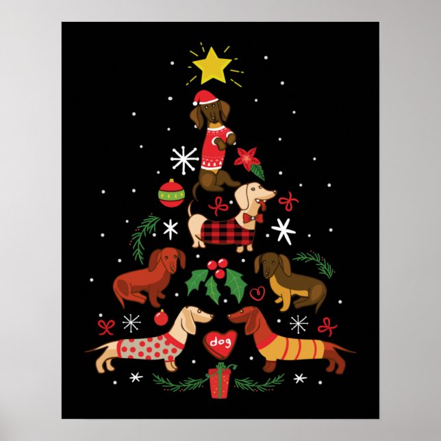 Affiche Funny Dachshund sapin de Noël (Devant)
