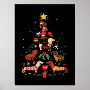 Affiche Funny Dachshund sapin de Noël