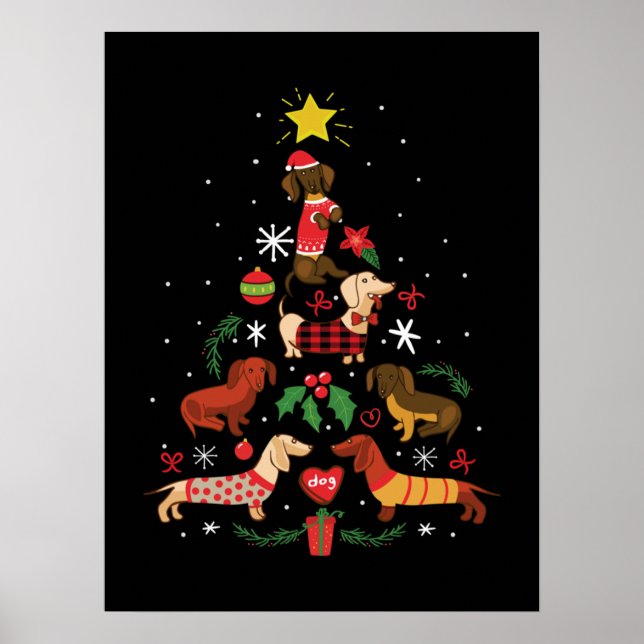 Affiche Funny Dachshund sapin de Noël (Devant)