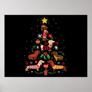Affiche Funny Dachshund sapin de Noël