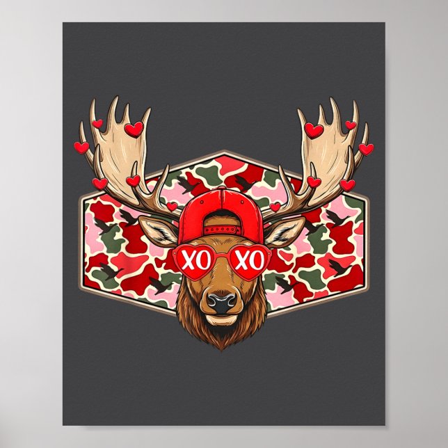 Affiche Funny Deer Hunting Buck Camo Valentines Day Men Wo (Devant)