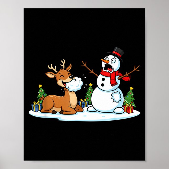Affiche Funny Deer Snowman Christmas Tree Xmas Womens Mens (Devant)