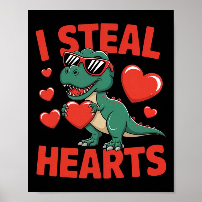 Affiche Funny Dinosaur Valentine Design With Hearts  (Devant)