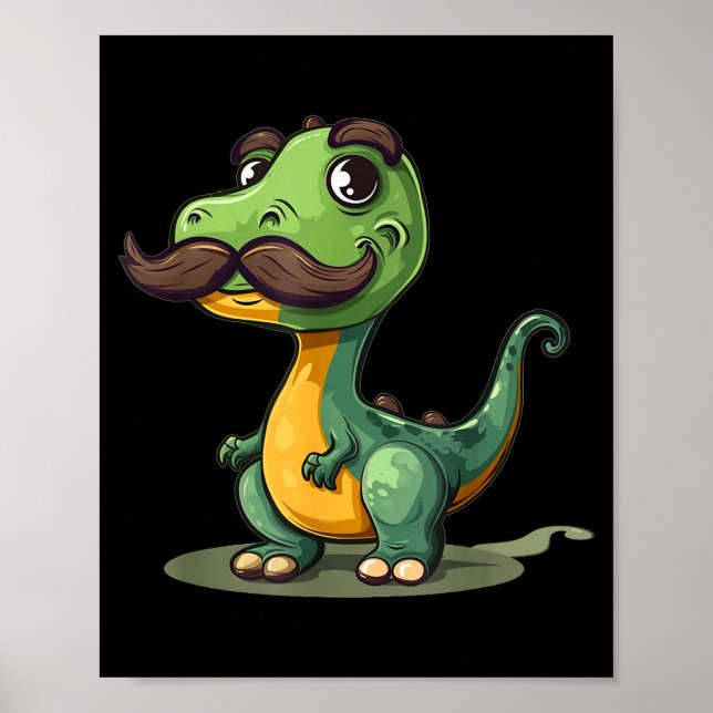 Affiche Funny Dinosaur With Mustache Beard For Adults And  (Devant)
