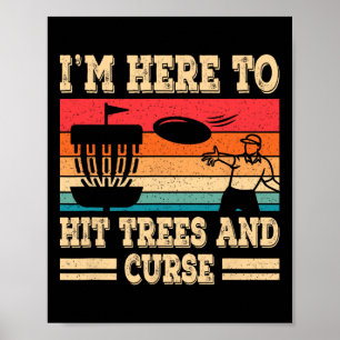 Affiche Funny Disc Golf frappe les arbres et jure Retro Di
