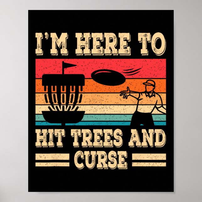 Affiche Funny Disc Golf frappe les arbres et jure Retro Di (Devant)