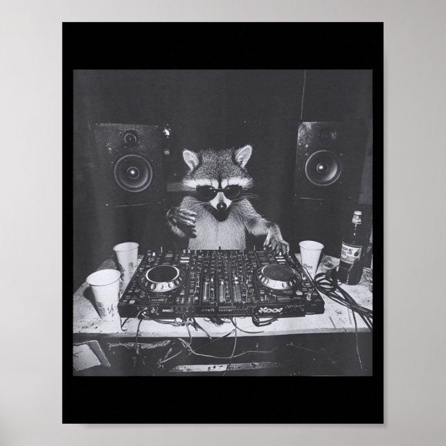 Affiche Funny Dj Raccoon House Party Sound Tech Music Tras (Devant)