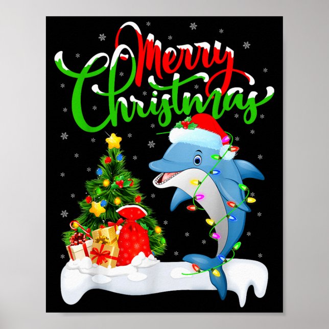 Affiche Funny Dolphin Fish Lover Xmas Lighting Dolphin Chr (Devant)