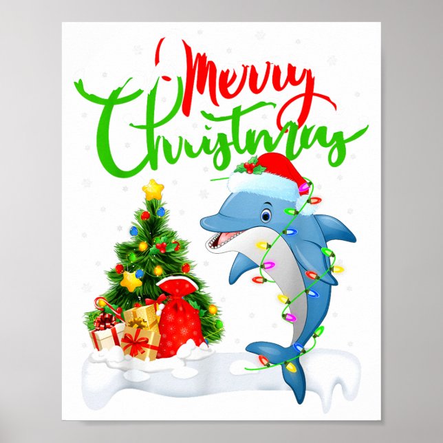 Affiche Funny Dolphin Fish Lover Xmas Lighting Dolphin Chr (Devant)
