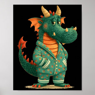 Affiche Funny dragon in sleepwear for dragons and pajamas