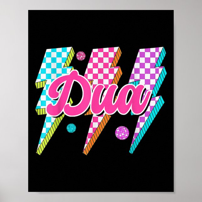 Affiche Funny Dua Lightning Bolt À damiers I Love Dua 80's (Devant)