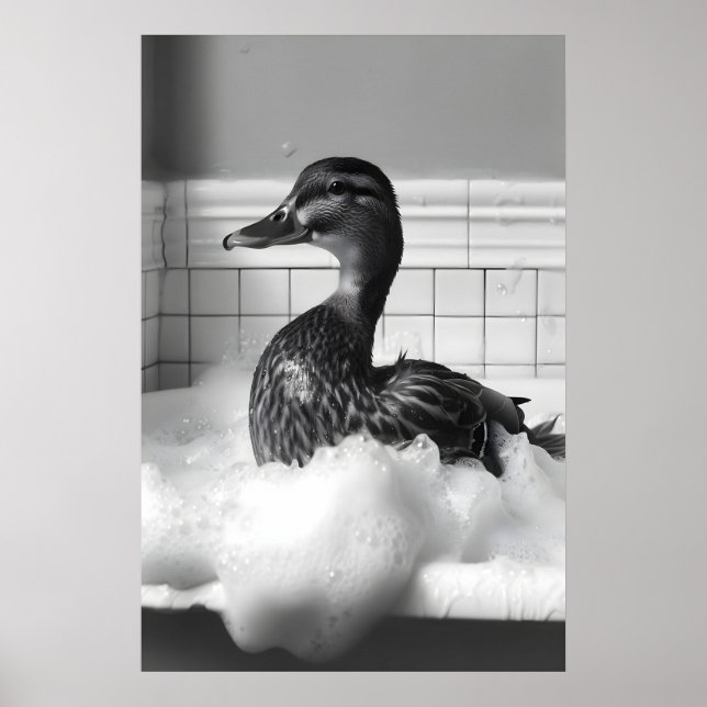 Affiche Funny Duck Bubble Bath Print, Bathroom Wall Art (Devant)