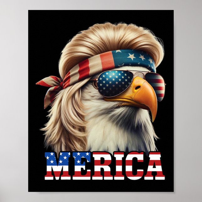 Affiche Funny Eagle Merica 4 juillet Blonde Wig Mullet Fun (Devant)