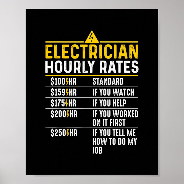 Affiche Funny Electrician Horaires Tarifs Lineman Cadeau p (Devant)