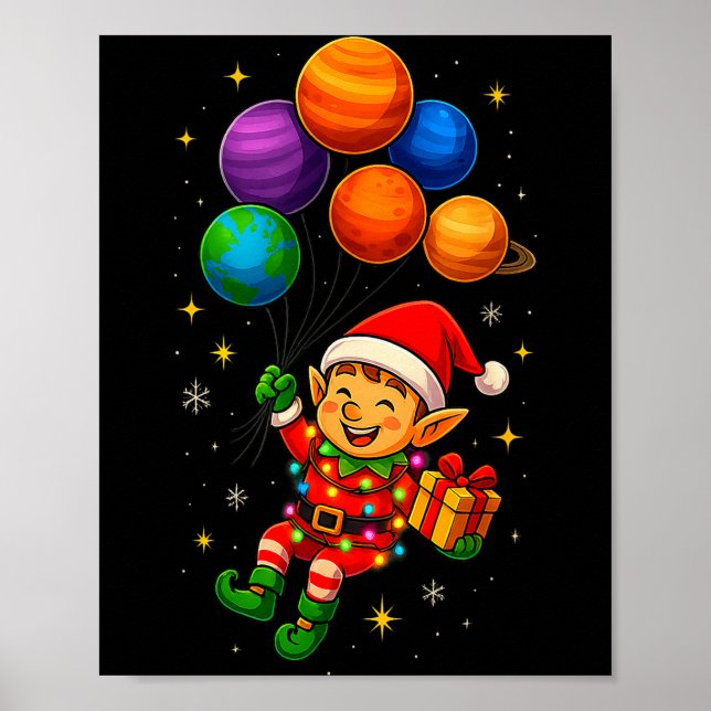 Affiche Funny Elf Astronaut With Planets Christmas Pjs For (Devant)