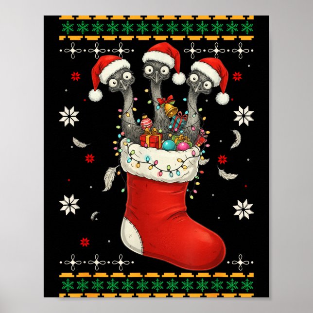 Affiche Funny Emu Bird In Xmas Socks Lights Christmas  (Devant)