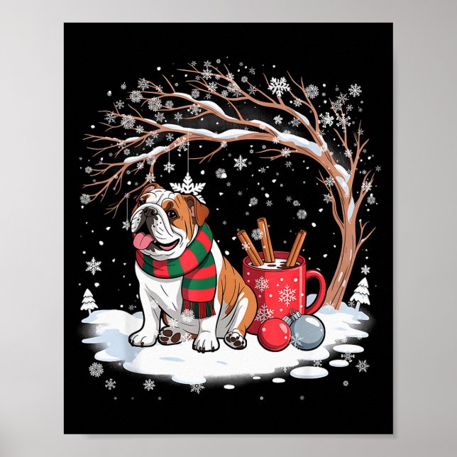 Affiche Funny English Bulldog In The Snow Tree Christmas W (Devant)