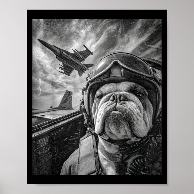 Affiche Funny English Bulldog Selfie Fighter Jet Lot Aviat (Devant)