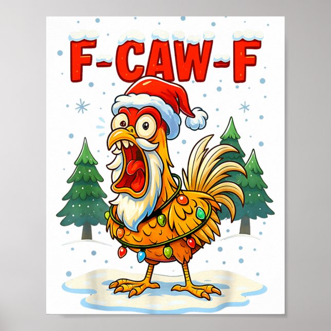 Affiche Funny F-caw-f Christmas Chicken Xmas Lights Santa  (Devant)