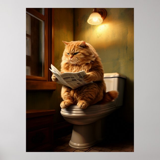 Affiche Funny Fat Cat Lecture journal sur Toilet (Devant)