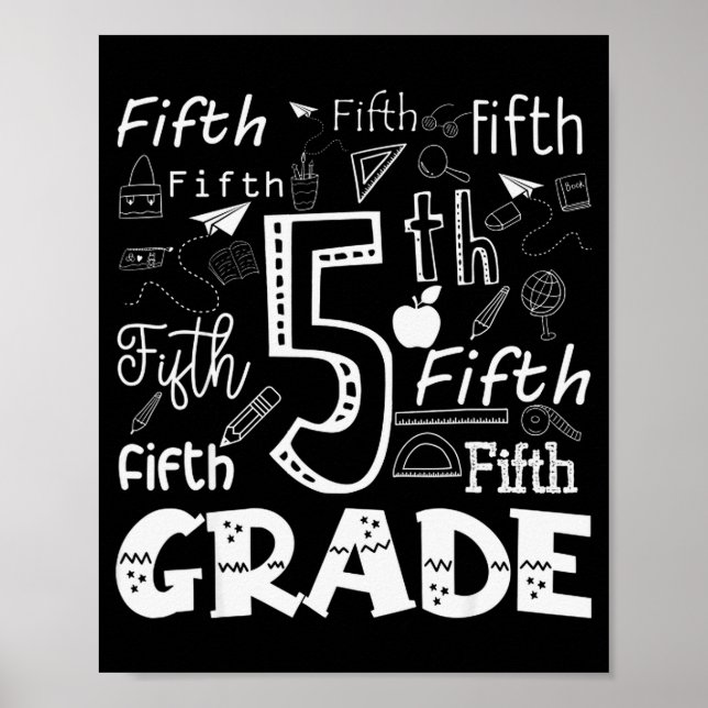 Affiche Funny Fifth Grade Doodle Tygraphy Birthday Design  (Devant)