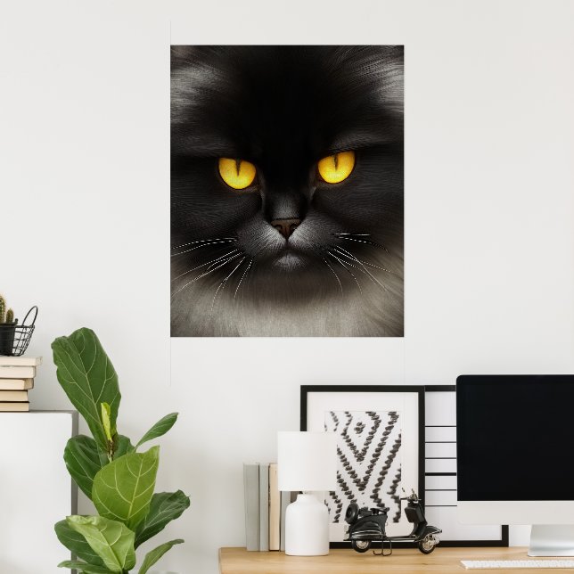 Affiche Funny Fluffeux noir Perse noir chaton visage (Bureau à domicile)