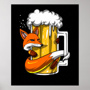 Affiche Funny Fox bière Boire animal amusant fête