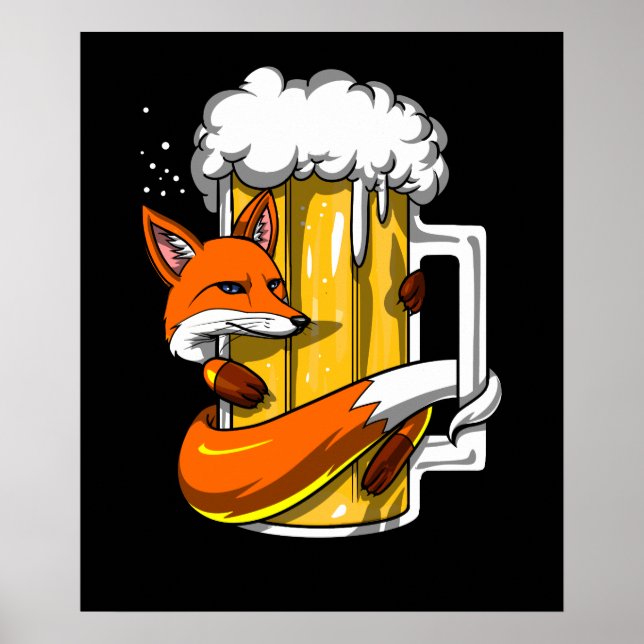Affiche Funny Fox bière Boire animal amusant fête (Devant)