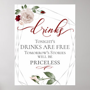 Affiche Funny Free Drinks Bar Menu Signer Blush Rose