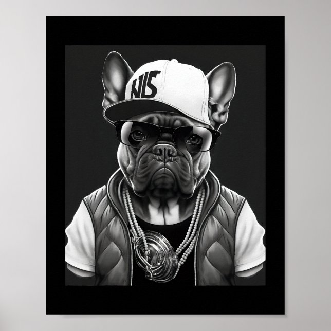 Affiche Funny French Bulldog Rapper étoile Hip hop (Devant)