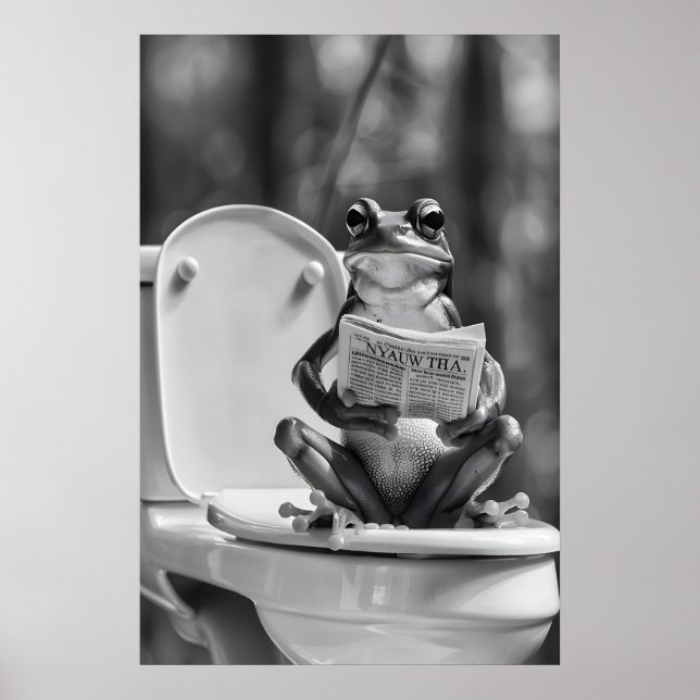 Affiche Funny Frog Bathroom Print, Reading Newspaper on (Devant)
