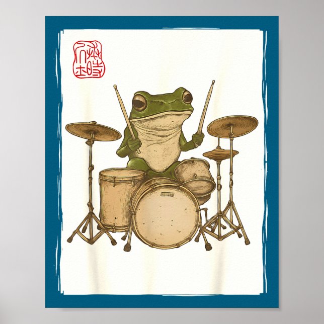 Affiche Funny Frog Drum Rock Music Kawaii Japanese  (Devant)