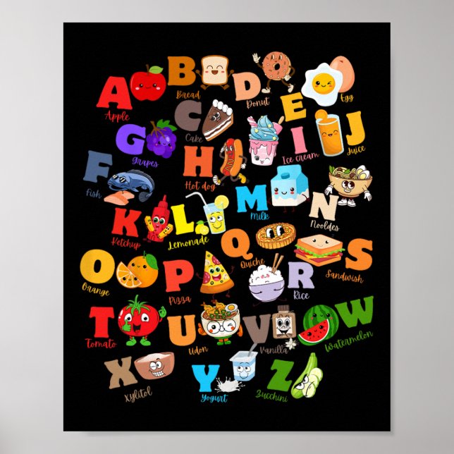 Affiche Funny Fruit And Foodie Alphabet Abcs Kindergarten  (Devant)
