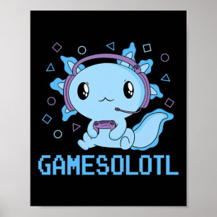 Affiche Funny Gamesolotl Anime Kawaii Gaming Axolotl